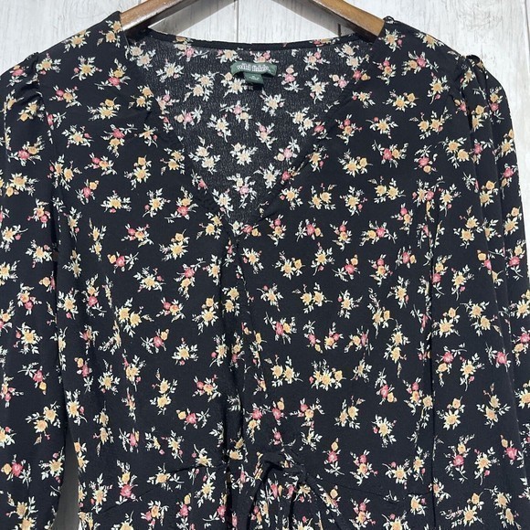 Wild Fable Black Floral Print Surplice Snap Front Dress - Size M - Picture 2 of 7